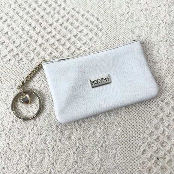 Bottega Fiorentina White Leather Zip Coin Purse Keychain Pouch - Picture 1 of 9
